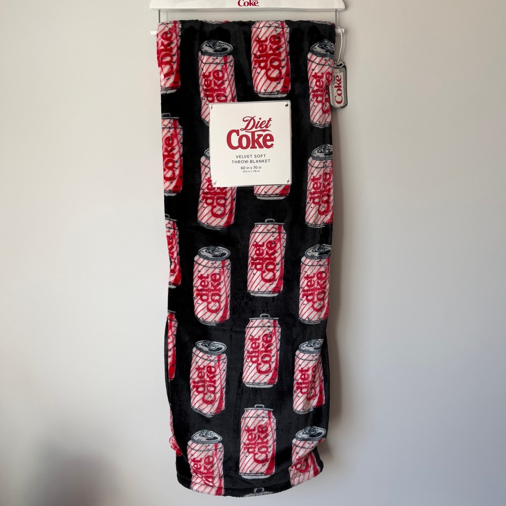 New Coca-Cola 60x70 Diet Coke Oversized Throw Blanket Soda Black Red Cans